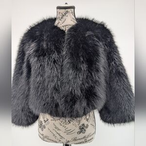 Alex Marie Black Faux Fur Cropped Teddy Jacket